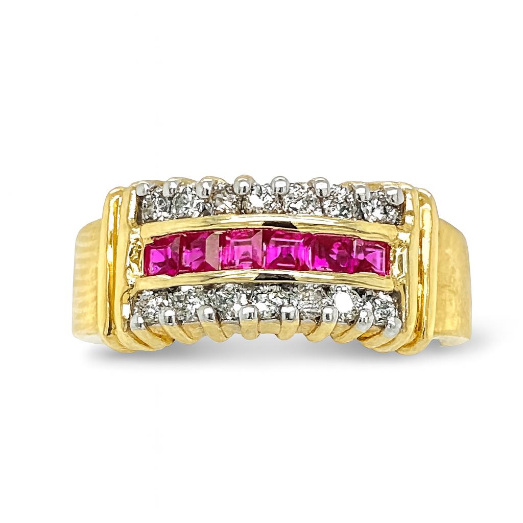 Square-Cut Rubies Gemstones Yellow Gold Ring