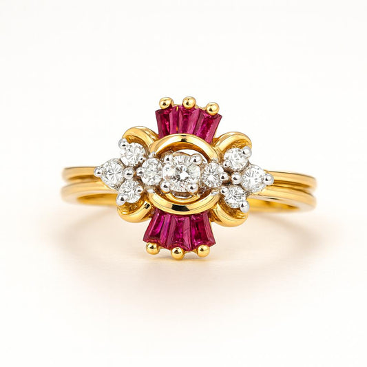 Tapered Baguette Rubies Birthstone Gold Ring