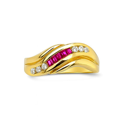 Square-Cut Rubies Birthstone Gold Ring