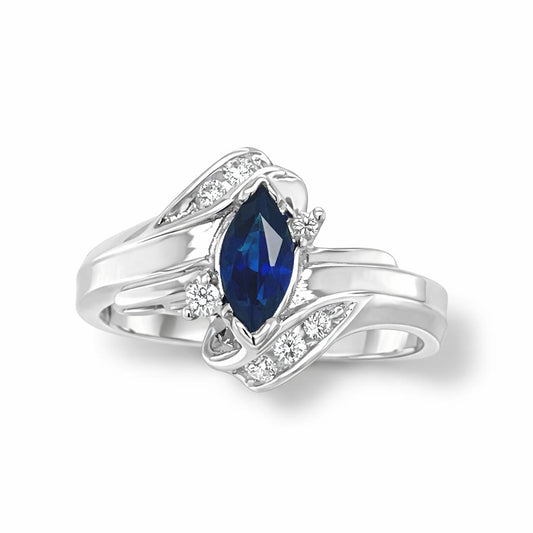 Blue Sapphire Marquise Cut Birthstone Gold Ring