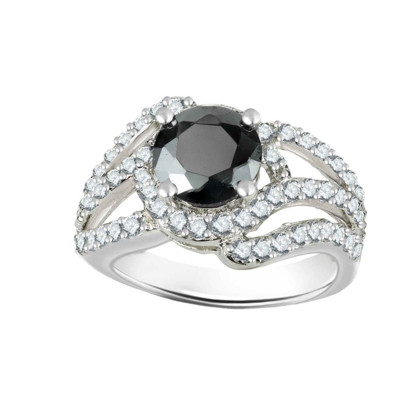 Black Diamond Round-Cut White Gold Ring
