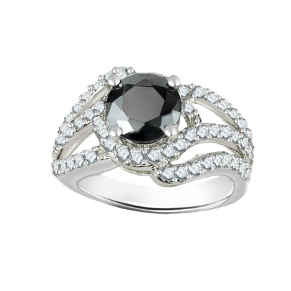 Black Diamond Round-Cut White Gold Ring