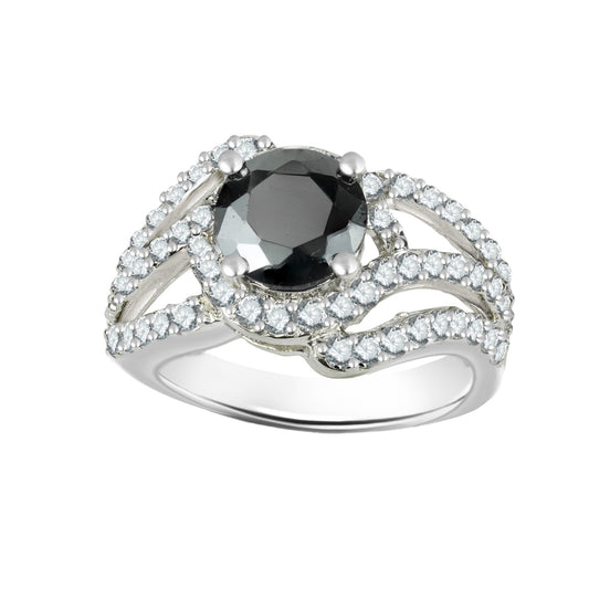 Black Diamond Round-Cut White Gold Ring