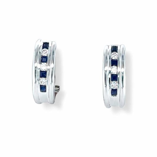 Sapphire Line Hoop White Gold Earrings