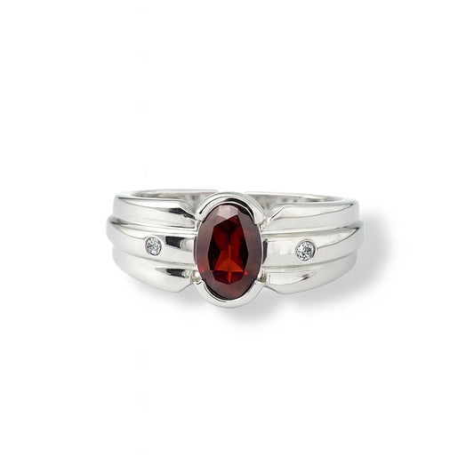 Red Oval-Cut Gemstone White Gold Ring