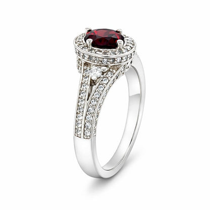 Garnet Halo Birthstone Gold Ring