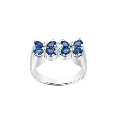 Blue Sapphire Floral Birthstone Gold Ring