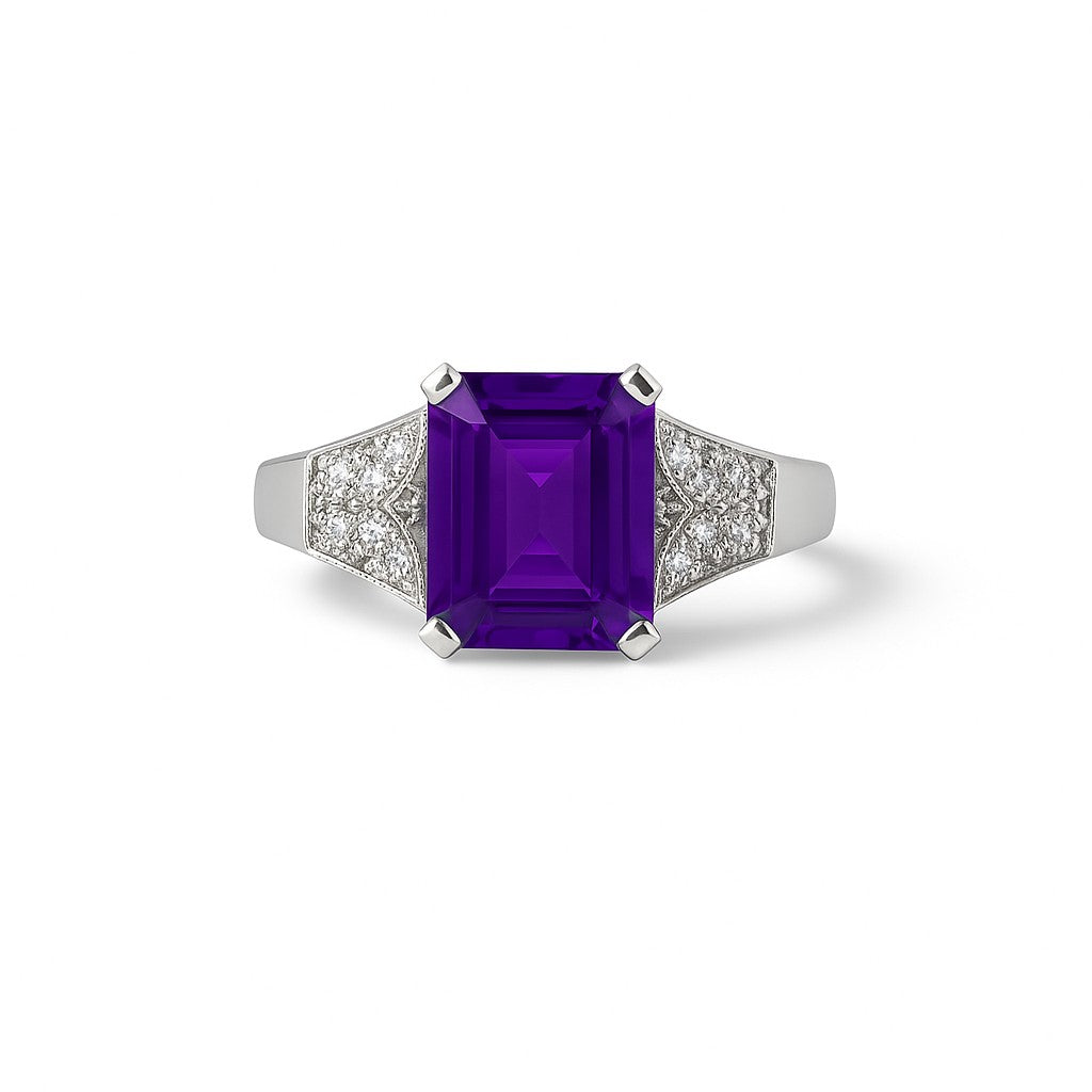 Amethyst Emerald Cut Birthstone Gold Ring