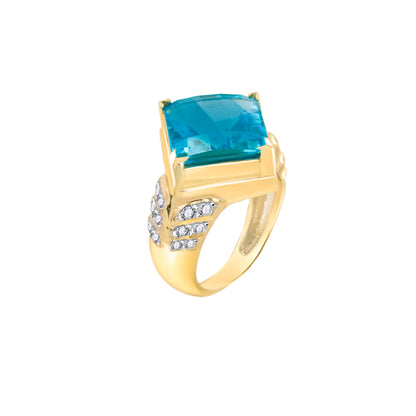 Square-Cut Blue Topaz Gold Ring