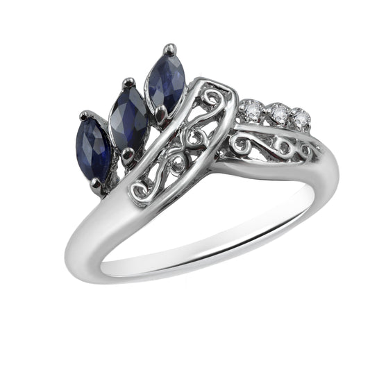 Blue Sapphire Marquise Cut Birthstone Gold Ring