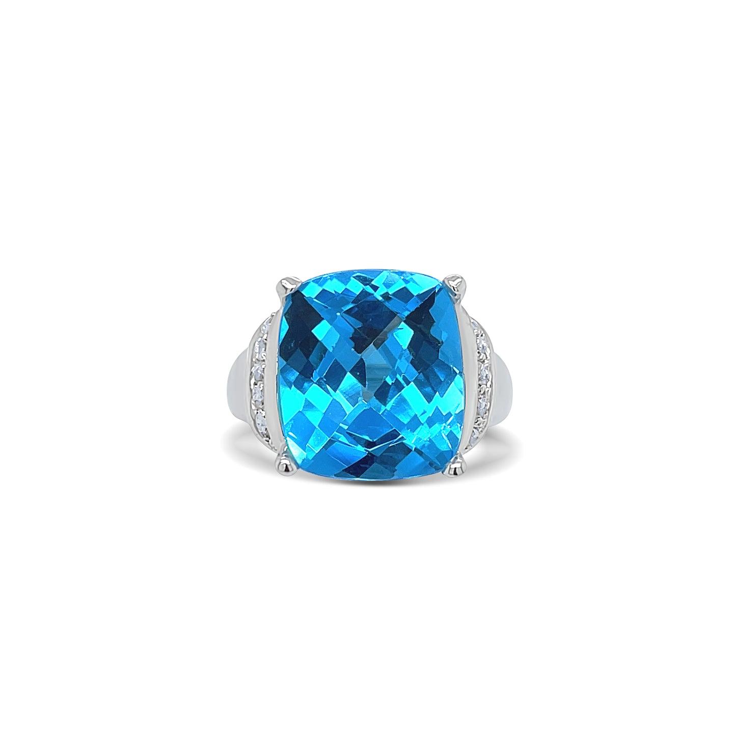 Swiss Blue Topaz Cushion Cut Birthstone Gold Ring