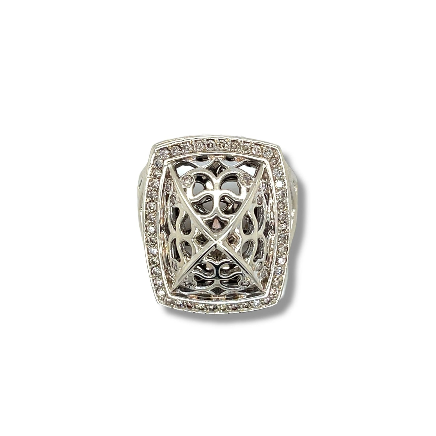 Rectangular Style Round-Cut Gemstones White Gold Ring
