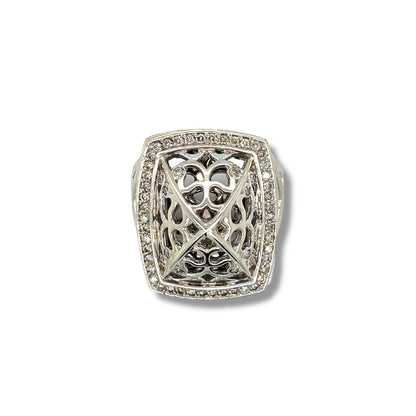 Rectangular Style Round-Cut Gemstones White Gold Ring