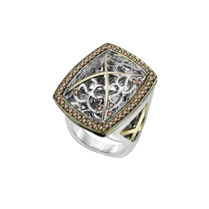 Rectangular Framed Round-Cut White Gold Ring