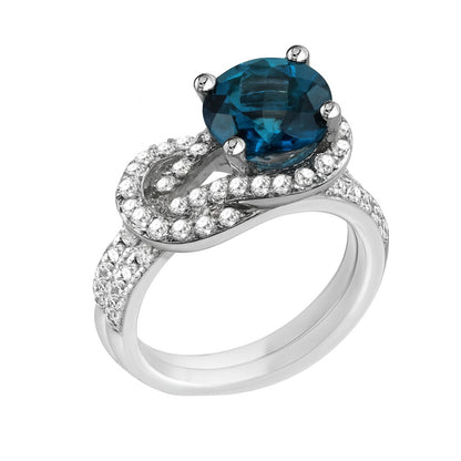 London Blue Topaz Round Cut Birthstone Gold Ring