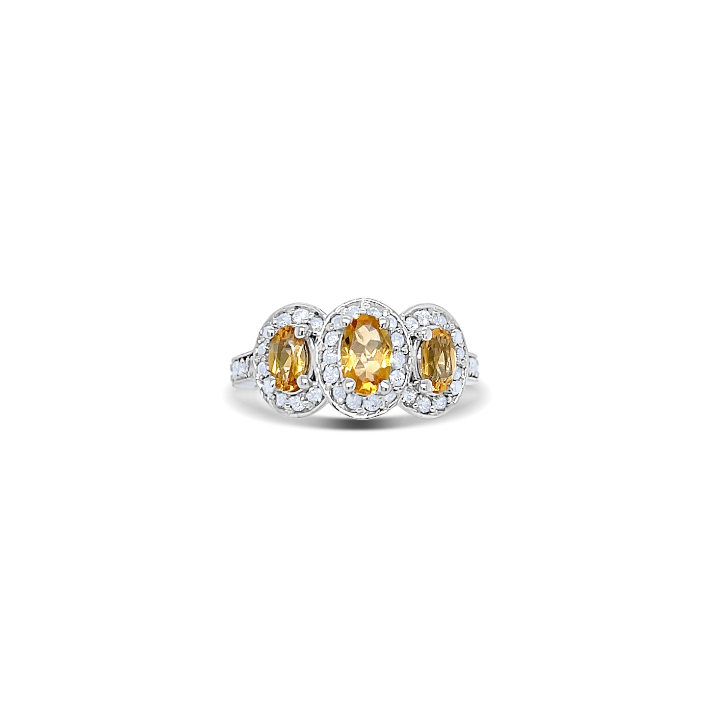Three Oval Citrine Birthstone Gold Ring