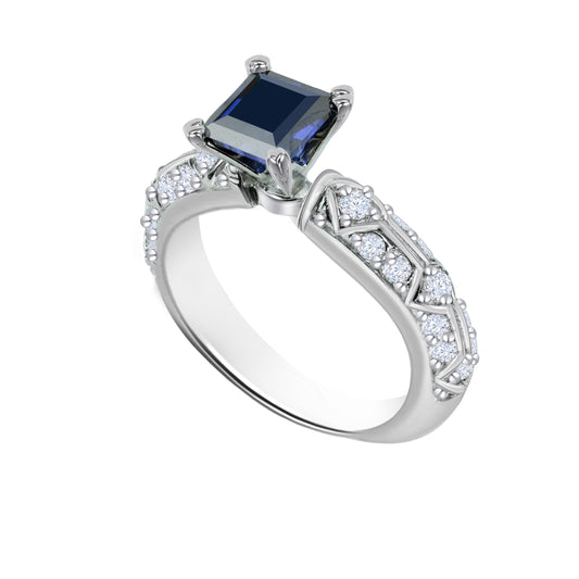Blue Sapphire Emerald-Cut White Gold Ring