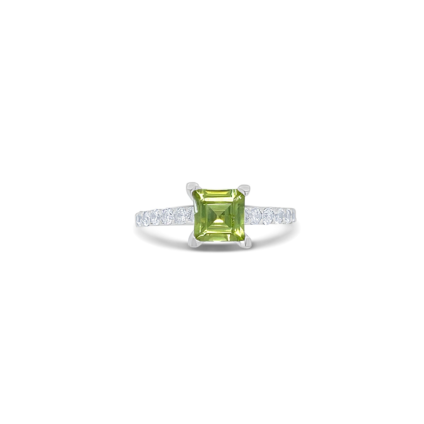 Green Square-Cut White Gold Ring