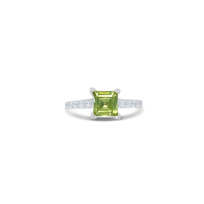 Green Square-Cut White Gold Ring