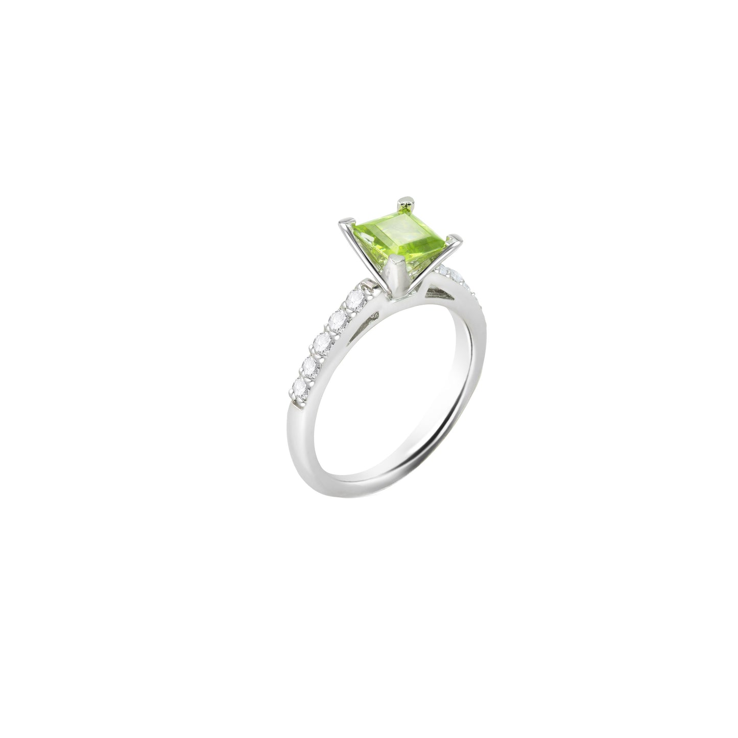 Green Square-Cut White Gold Ring