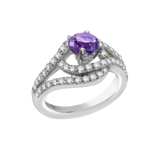 Amethyst Round Cut Birthstone Gold Ring