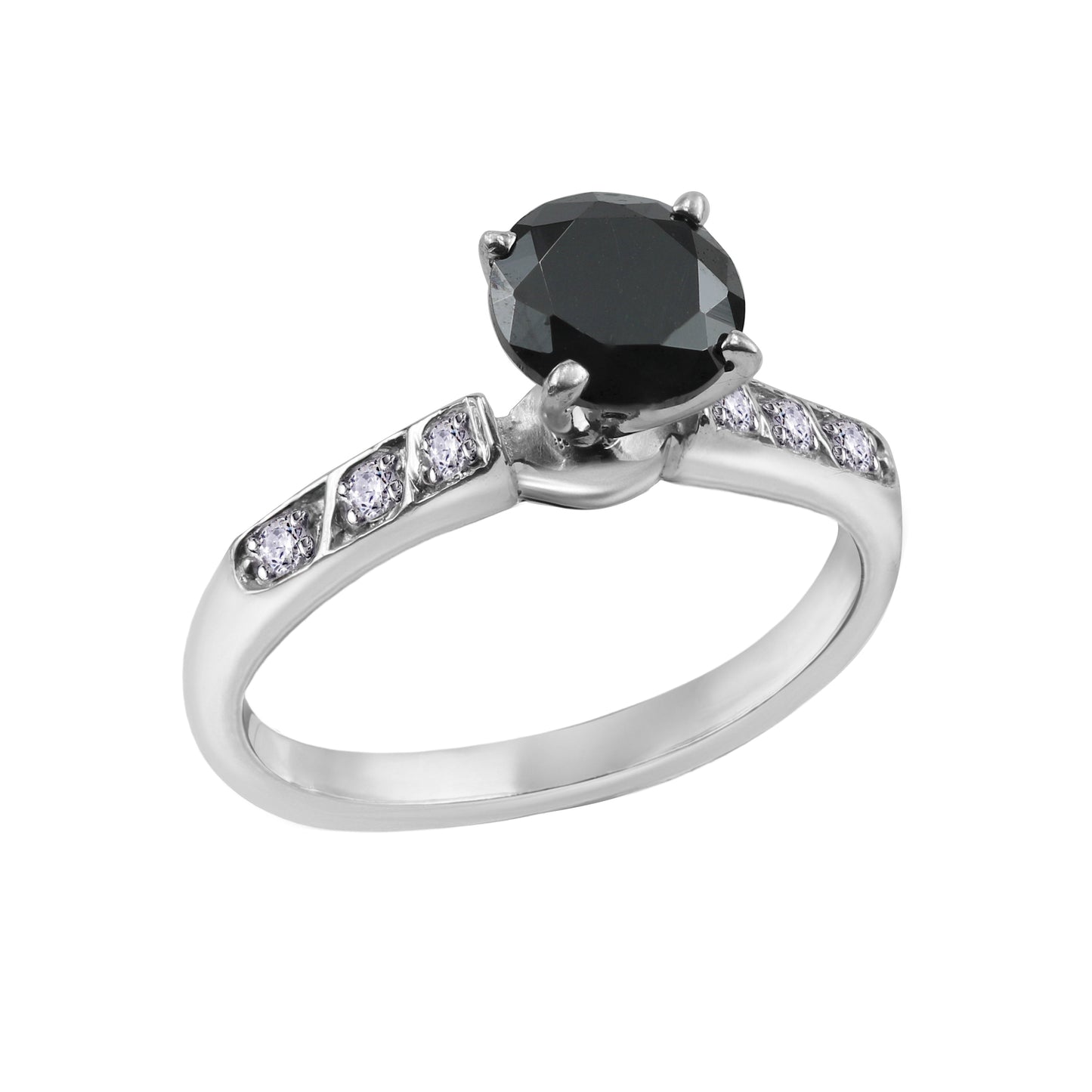 Black Round-Cut White Gold Ring