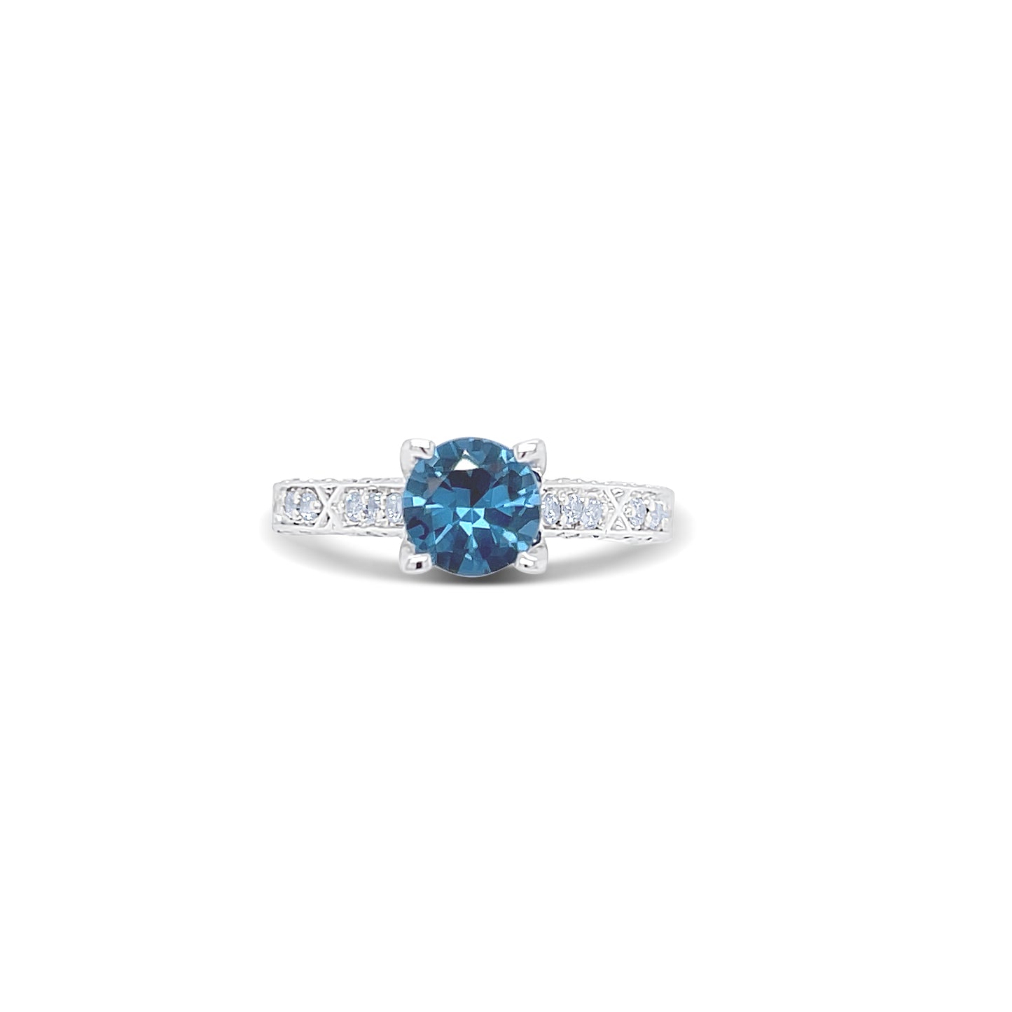 Blue Topaz Round Cut Gold Ring