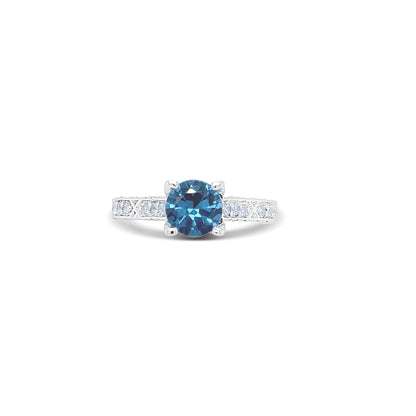 Blue Topaz Round Cut Gold Ring
