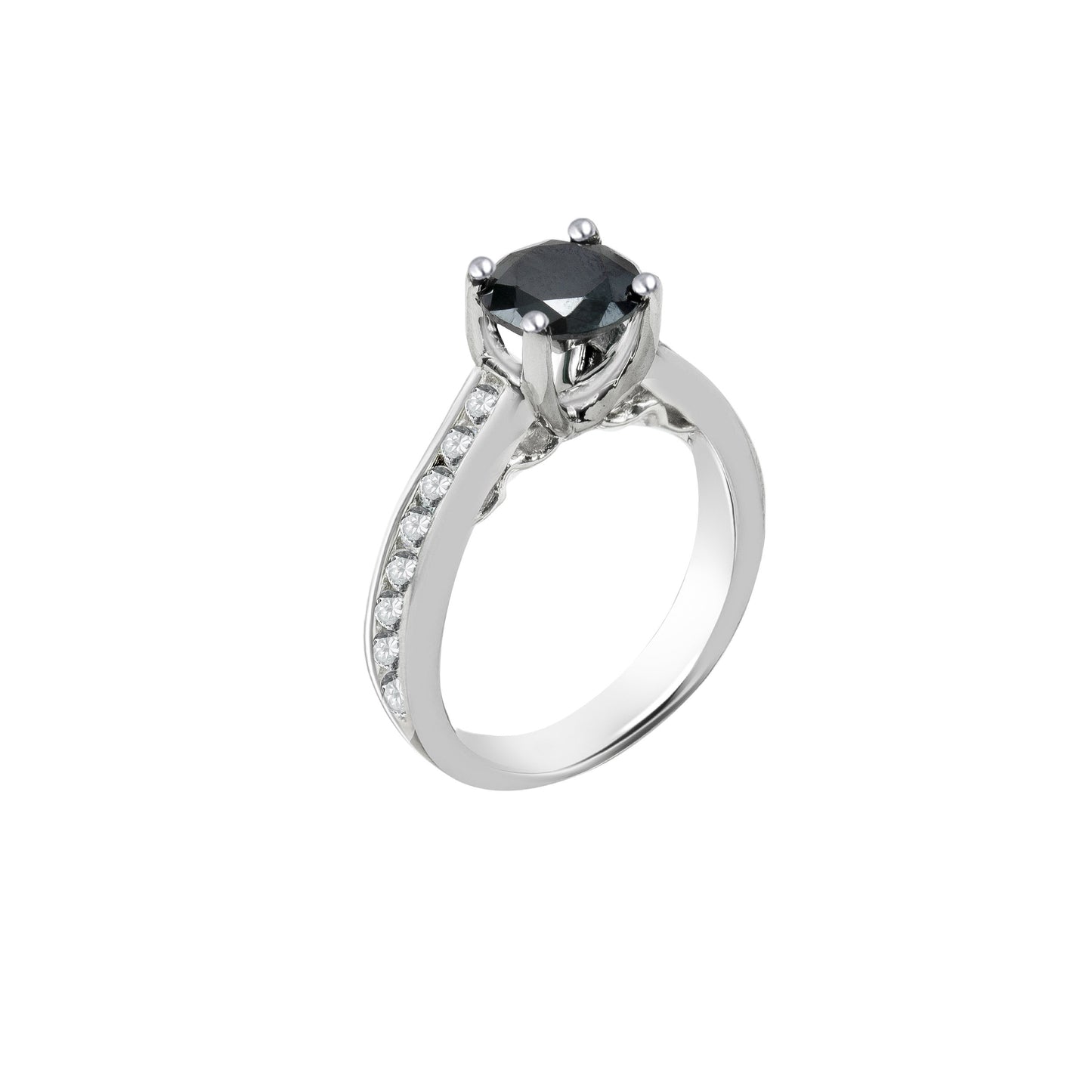 Black Diamond Round-Cut White Gold Ring