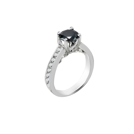 Black Diamond Round-Cut White Gold Ring