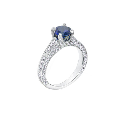 Blue Sapphire Round-Cut White Gold Ring