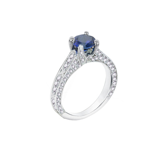 Blue Sapphire Round-Cut White Gold Ring