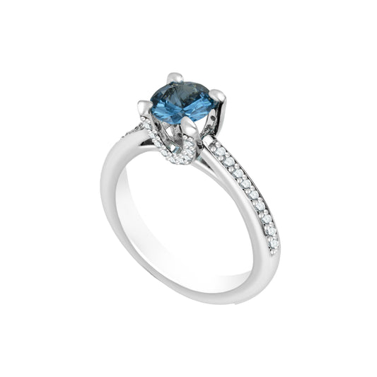 Blue Round-Cut Gemstone White Gold Ring