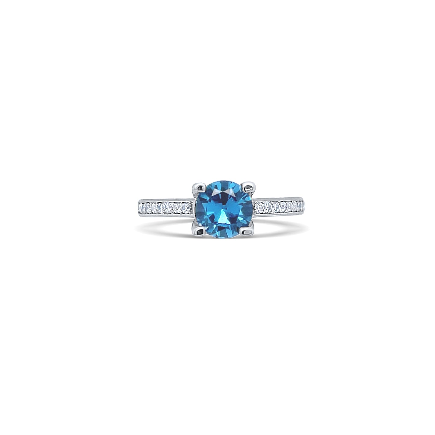Blue Round-Cut Gemstone White Gold Ring