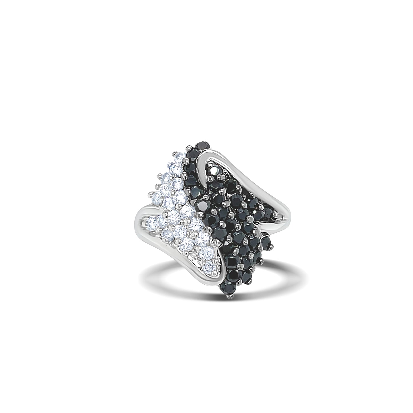 Two Tone Cluster Ring Round-Cut Gemstones White Gold Ring