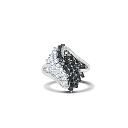 Two Tone Cluster Ring Round-Cut Gemstones White Gold Ring