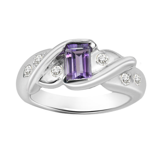 Amethyst Emerald Cut Birthstone Gold Ring