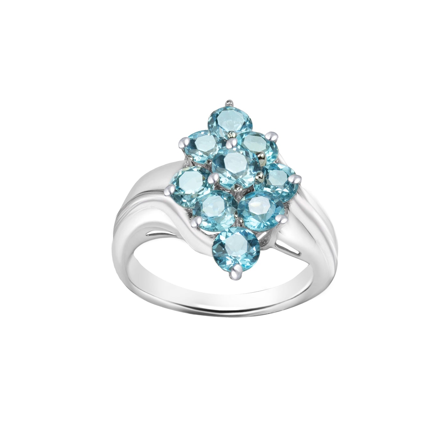 Blue Round-Cut Gesmtones White Gold Ring