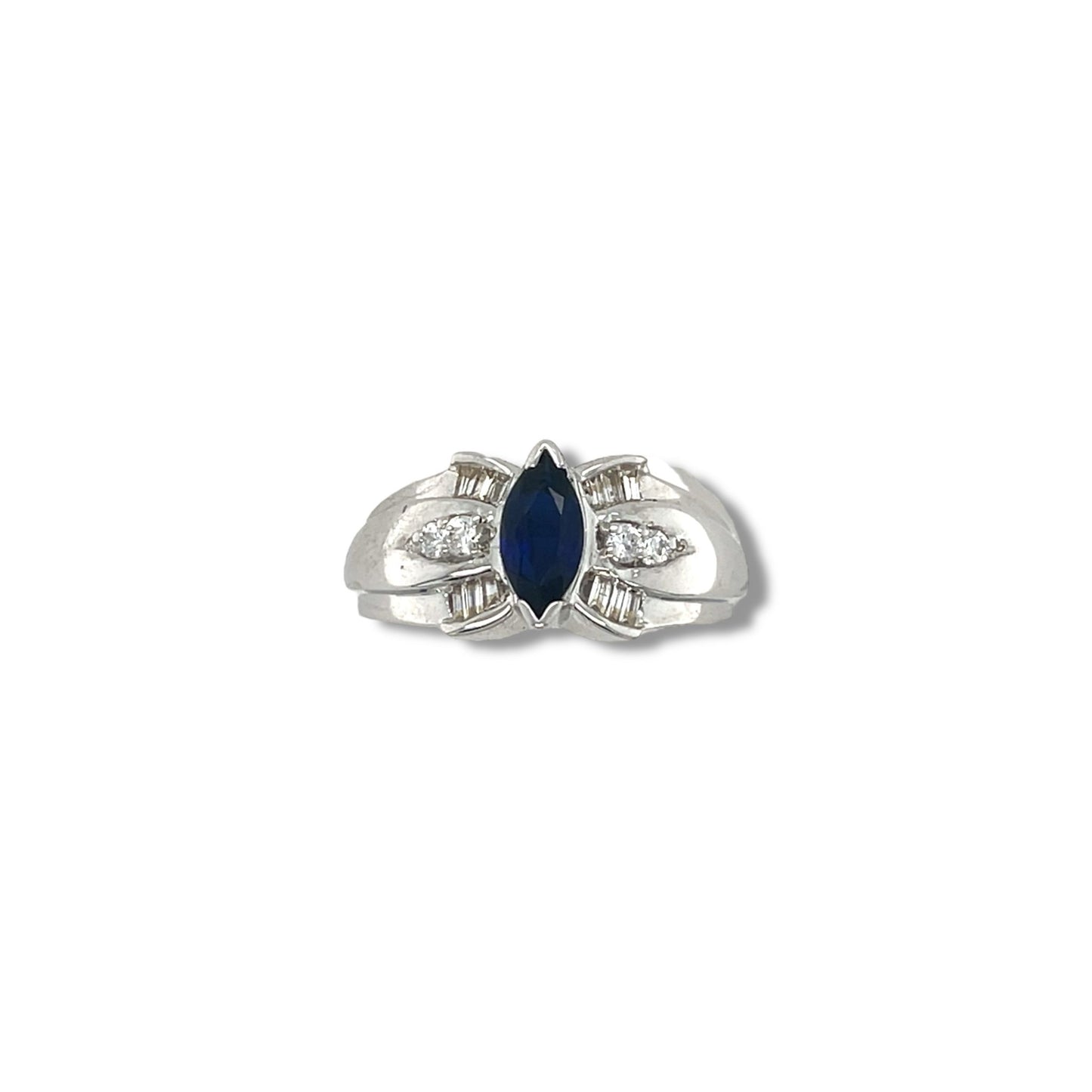 Blue Sapphire Marquise Cut Birthstone Gold Ring