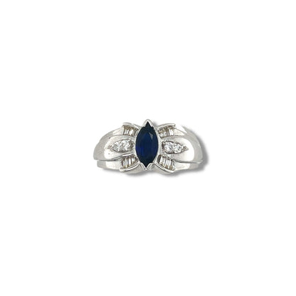 Blue Sapphire Marquise Cut Birthstone Gold Ring