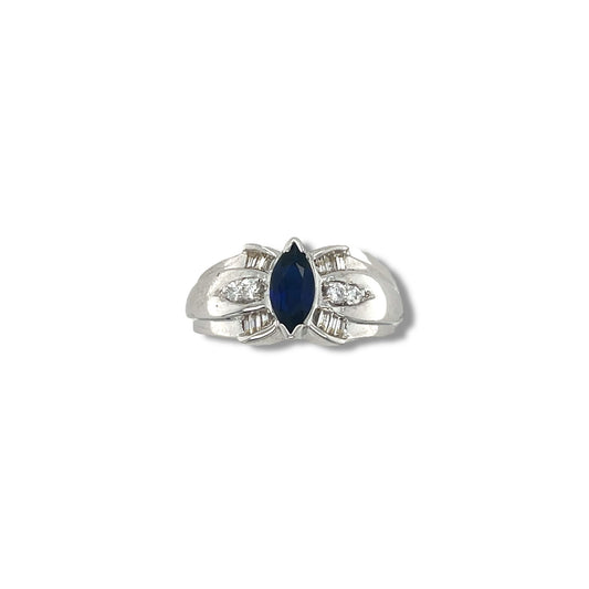 Blue Sapphire Marquise Cut Birthstone Gold Ring