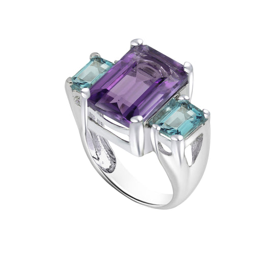 Multicolor Amethyst Birthstone Gold Ring