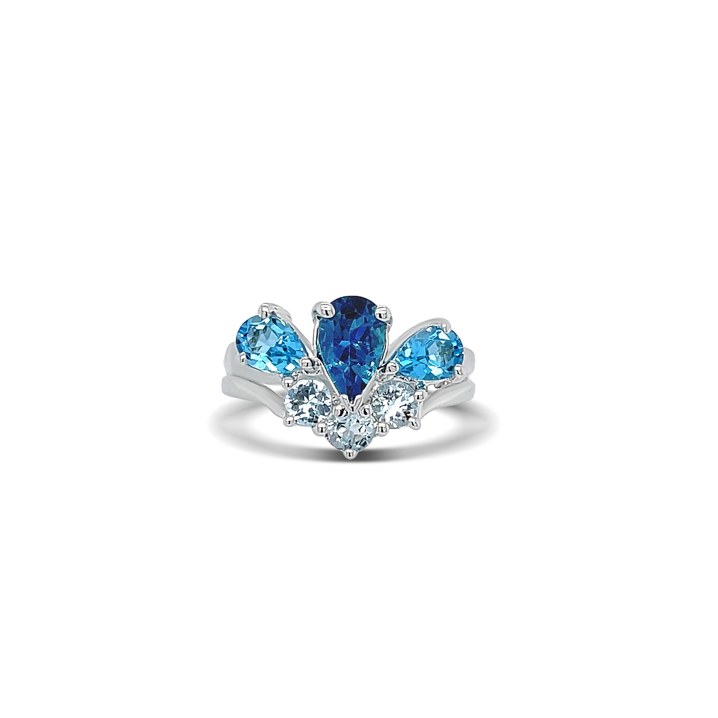 Blue Topaz Pear and Round-Cut Birthstone Gold Ring