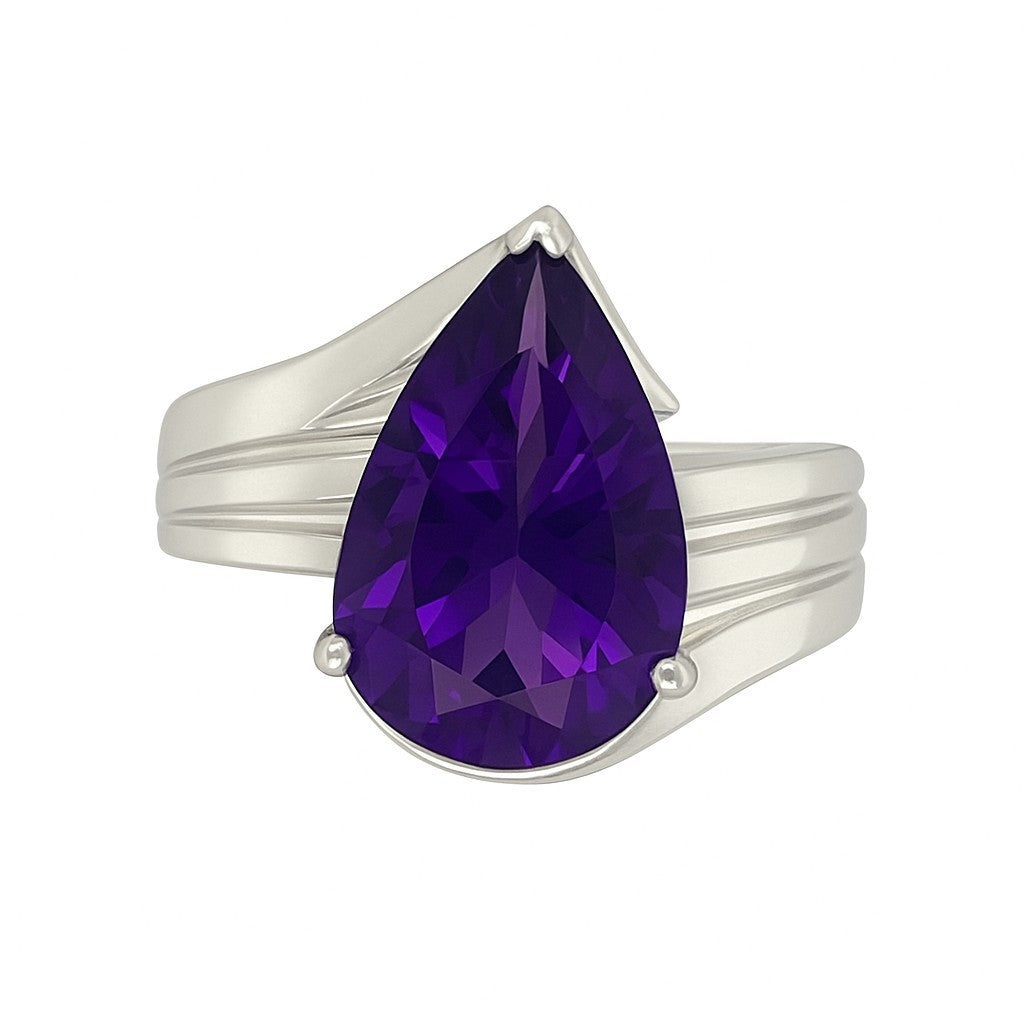 Amethyst Pear Cut Birthstone Gold Ring