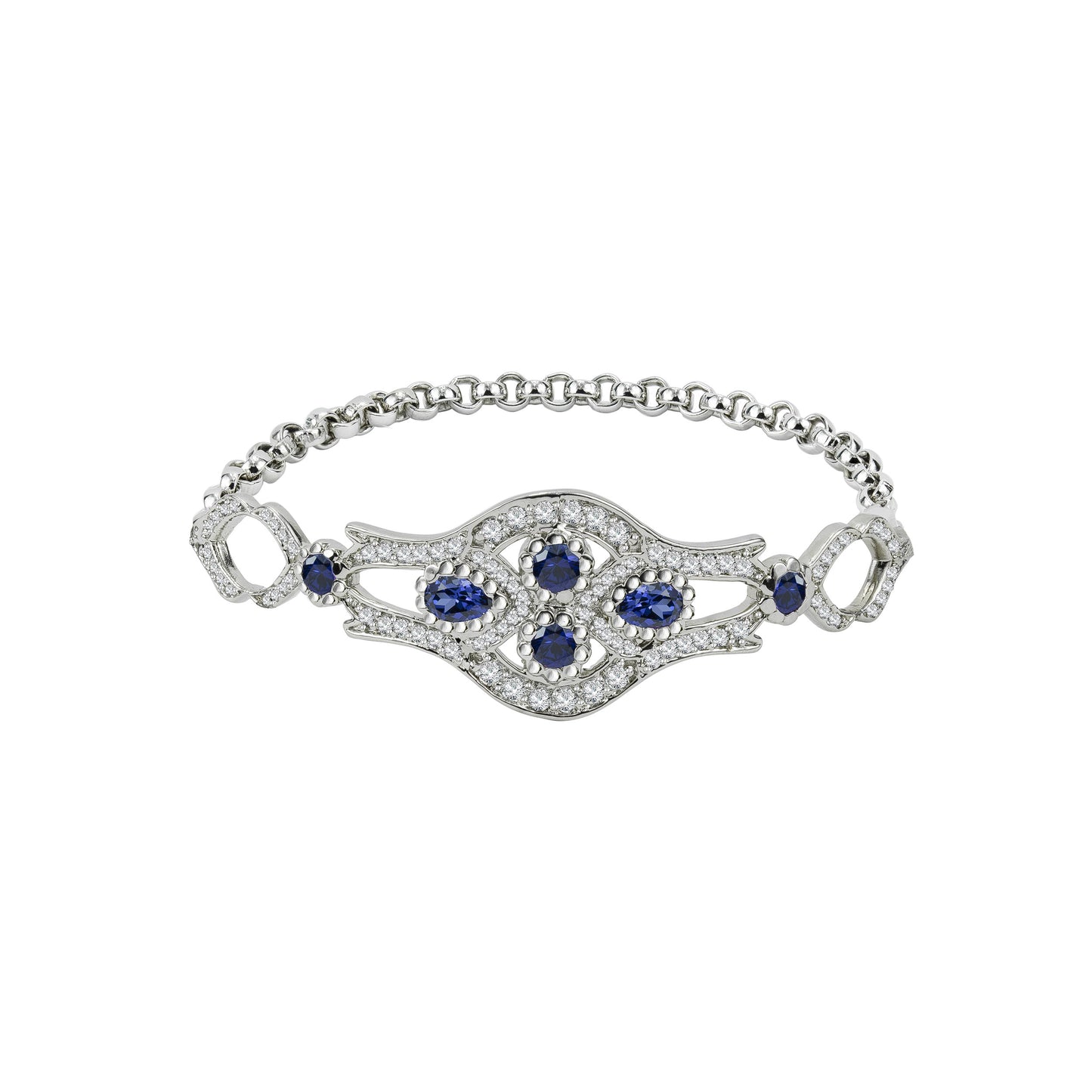 Blue Sapphire & Diamonds Vintage Gold Bracelet