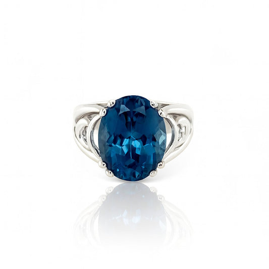 London Blue Topaz Oval Cut Birthstone Gold Ring