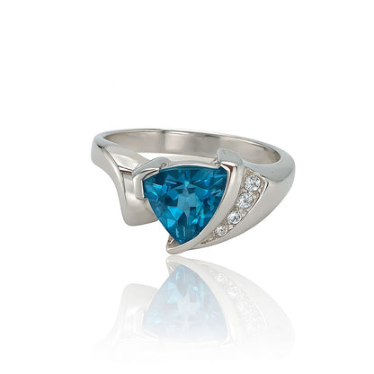 Blue Topaz Trillion Cut Birthstone Gold Ring