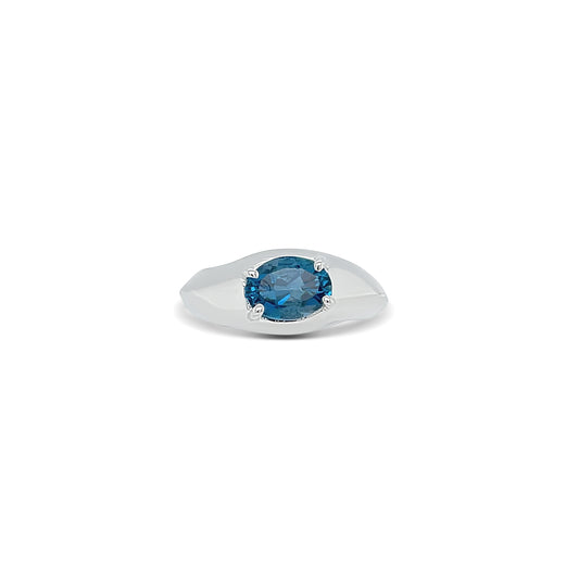 Blue Topaz Oval Cut Birthstone Gold Ring