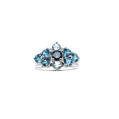 Floral Cut Blue Topaz Birthstone Gold Ring
