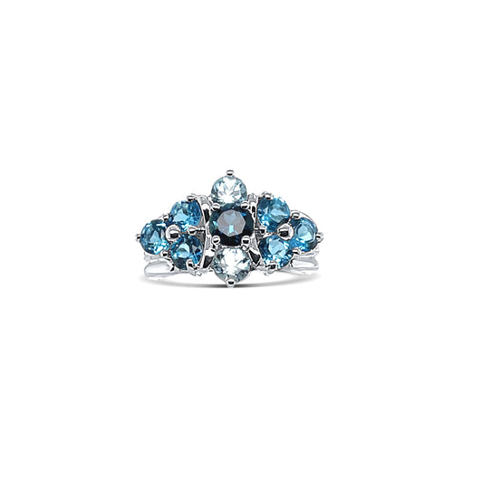 Floral Cut Blue Topaz Birthstone Gold Ring